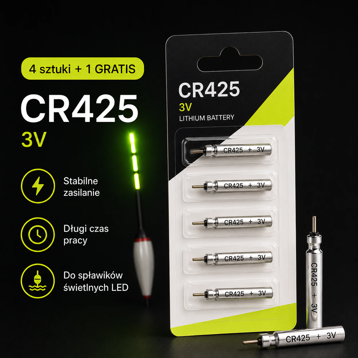 Baterie 4+1 szt. GRATIS CR425 do BiteSignal Color Alert